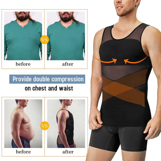 Men'S Slimming Tank Top Compression Tummy Control Undershirt Body Shaper Breathable Sleeveless Sweatshirt for Summer Sports